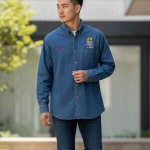 Vintage Competitors View Nascar Jeff Gordon Button Denim Button Shirt Mens Large